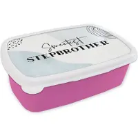 MuchoWow Broodtrommel Roze - Lunchbox - Brooddoos - Quote - Broer - Liefde - Stepbrother - 18x12x6 cm - Kinderen - Meisje