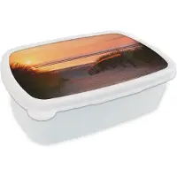 MuchoWow Broodtrommel Wit - Lunchbox - Brooddoos - Strand - Zon - Kleuren - 18x12x6 cm - Volwassenen