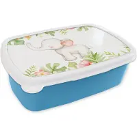 MuchoWow Broodtrommel Blauw - Lunchbox - Brooddoos - Olifant - Jungle - Aquarelverf - 18x12x6 cm - Kinderen - Jongen