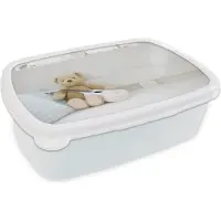 MuchoWow Broodtrommel Wit - Lunchbox - Brooddoos - Een beertje op bed in de kinderkamer - 18x12x6 cm - Volwassenen
