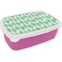 MuchoWow Broodtrommel Roze - Lunchbox - Brooddoos - Patroon - Blad - Groen - 18x12x6 cm - Kinderen - Meisje