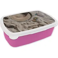 MuchoWow Broodtrommel Roze - Lunchbox - Brooddoos - Strandlaken - Strand - Zomer - 18x12x6 cm - Kinderen - Meisje