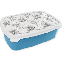 MuchoWow Broodtrommel Blauw - Lunchbox - Brooddoos - Masker - Lijn - Patronen - Tribal - 18x12x6 cm - Kinderen - Jongen