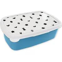 MuchoWow Broodtrommel Blauw - Lunchbox - Brooddoos - Pasen - Patroon - Zwart - Wit - 18x12x6 cm - Kinderen - Jongen