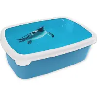 MuchoWow Broodtrommel Blauw - Lunchbox - Brooddoos - Een zwemmende pinguïn - 18x12x6 cm - Kinderen - Jongen
