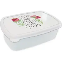 MuchoWow Broodtrommel Wit - Lunchbox - Brooddoos - Spreuken - Stop and smell the roses - Quotes - 18x12x6 cm - Volwassenen