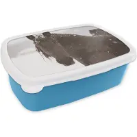 MuchoWow Broodtrommel Blauw - Lunchbox - Brooddoos - Fries paard in de sneeuw - 18x12x6 cm - Kinderen - Jongen