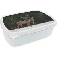 MuchoWow Broodtrommel Wit - Lunchbox - Brooddoos - Hert - Sneeuw - Bos - 18x12x6 cm - Volwassenen