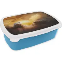 MuchoWow Broodtrommel Blauw - Lunchbox - Brooddoos - Race - Auto - Modder - 18x12x6 cm - Kinderen - Jongen