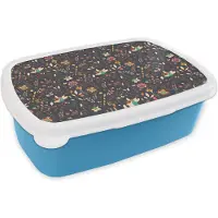 MuchoWow Broodtrommel Blauw - Lunchbox - Brooddoos - Patroon - Zomer - Bloemen - 18x12x6 cm - Kinderen - Jongen