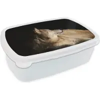 MuchoWow Broodtrommel Wit - Lunchbox - Brooddoos - Tevreden arctische wolf - 18x12x6 cm - Volwassenen