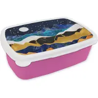 MuchoWow Broodtrommel Roze - Lunchbox Nacht - Goud - Marmer - Abstract - Landschap - Berg - Brooddoos 18x12x6 cm - Brood lunch box - Broodtrommels voor kinderen en volwassenen