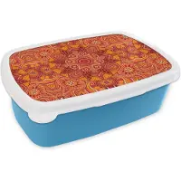MuchoWow Broodtrommel Blauw - Lunchbox - Brooddoos - Mandala - Patroon - Vintage - Oranje - Rood - 18x12x6 cm - Kinderen - Jongen
