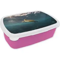 MuchoWow Broodtrommel Roze - Lunchbox - Brooddoos - Schildpad in helder water - 18x12x6 cm - Kinderen - Meisje