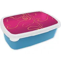 MuchoWow Broodtrommel Blauw - Lunchbox - Brooddoos - Art nouveau - Goud - Roze - Patronen - 18x12x6 cm - Kinderen - Jongen