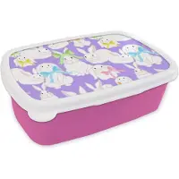 MuchoWow Broodtrommel Roze - Lunchbox - Brooddoos - Patronen - Konijn - Paars - Lente - 18x12x6 cm - Kinderen - Meisje