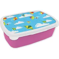 MuchoWow Broodtrommel Roze - Lunchbox - Brooddoos - Vlieger - Zomer - Patroon - 18x12x6 cm - Kinderen - Meisje