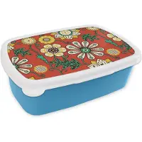 MuchoWow Broodtrommel Blauw - Lunchbox Design - Bloemen - Hippie - Retro - Brooddoos 18x12x6 cm - Brood lunch box - Broodtrommels voor kinderen en volwassenen