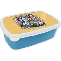 MuchoWow Broodtrommel Blauw - Lunchbox - Brooddoos - Vintage - Skelet - Auto - 18x12x6 cm - Kinderen - Jongen