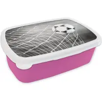 MuchoWow Broodtrommel Roze - Lunchbox - Brooddoos - Bal in het net - zwart wit - 18x12x6 cm - Kinderen - Meisje