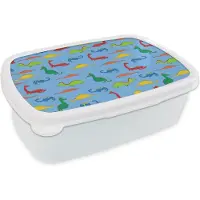 MuchoWow Broodtrommel Wit - Lunchbox - Brooddoos - Draak - Dinosaurus - Patronen - Kinderen - Baby - Jongens - Meisjes - Kids - 18x12x6 cm - Volwassenen