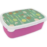 MuchoWow Broodtrommel Roze - Lunchbox - Brooddoos - Spatel - Lepel - Patronen - Keuken - 18x12x6 cm - Kinderen - Meisje