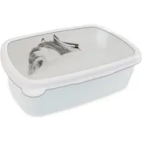 MuchoWow Broodtrommel Wit - Lunchbox - Brooddoos - Paard - Wit - Grijs - 18x12x6 cm - Volwassenen