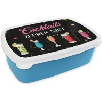 MuchoWow Broodtrommel Blauw - Lunchbox - Brooddoos - Cocktails - Cocktail glazen - Tekst - 18x12x6 cm - Kinderen - Jongen
