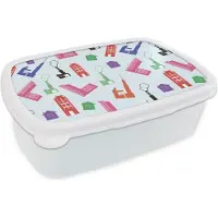 MuchoWow Broodtrommel Wit - Lunchbox - Brooddoos - Patronen - Fabriek - Huis - 18x12x6 cm - Volwassenen