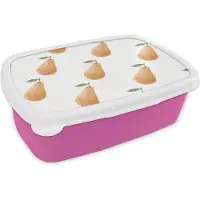 MuchoWow Broodtrommel Roze - Lunchbox - Brooddoos - Peren - Aquarelverf - Wit - 18x12x6 cm - Kinderen - Meisje