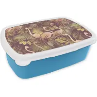 MuchoWow Broodtrommel Blauw - Lunchbox - Brooddoos - Vintage - Flamingo - Bladeren - Jungle - Patroon - 18x12x6 cm - Kinderen - Jongen