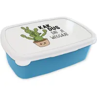 MuchoWow Broodtrommel Blauw - Lunchbox - Brooddoos - Spreuken - Quotes - 'Kak dus dat je weggaat' - Cactus - 18x12x6 cm - Kinderen - Jongen
