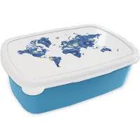 MuchoWow Broodtrommel Blauw - Lunchbox - Brooddoos - Wereldkaart - Van Gogh - Sterrennacht - 18x12x6 cm - Kinderen - Jongen
