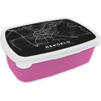 MuchoWow Broodtrommel Roze - Lunchbox - Brooddoos - Kaart - Hengelo - Zwart - 18x12x6 cm - Kinderen - Meisje