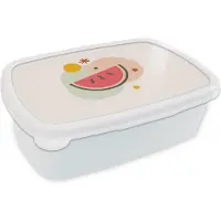MuchoWow Broodtrommel Wit - Lunchbox - Brooddoos - Watermeloen - Fruit - Pastel - 18x12x6 cm - Volwassenen