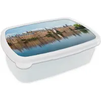 MuchoWow Broodtrommel Wit - Lunchbox - Brooddoos - Politiek - Den Haag - Vijver - 18x12x6 cm - Volwassenen