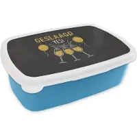 MuchoWow Broodtrommel Blauw - Lunchbox - Brooddoos - Spreuken - Quotes - 'Geslaagd, Yes!' - 18x12x6 cm - Kinderen - Jongen