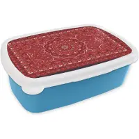 MuchoWow Broodtrommel Blauw - Lunchbox - Brooddoos - Perzisch Tapijt - Vloerkleed - Mandala - Rood - 18x12x6 cm - Kinderen - Jongen