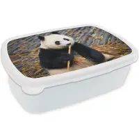 MuchoWow Broodtrommel Wit - Lunchbox - Brooddoos - Reuzepanda - Bamboe - Bladeren - 18x12x6 cm - Volwassenen