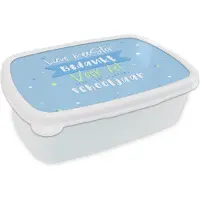 MuchoWow Broodtrommel Wit - Lunchbox - Brooddoos - Quote - Stippen - Blauw - Lieve Meester bedankt - Spreuken - 18x12x6 cm - Volwassenen