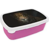 MuchoWow Broodtrommel Roze - Lunchbox - Brooddoos - Panter - Zwart - Nacht - 18x12x6 cm - Kinderen - Meisje