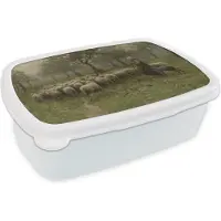 MuchoWow Broodtrommel Wit - Lunchbox - Brooddoos - Herderin met kudde schapen - Schilderij van Anton Mauve - 18x12x6 cm - Volwassenen