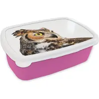 MuchoWow Broodtrommel Roze - Lunchbox - Brooddoos - Bruine uil met een witte achtergrond - 18x12x6 cm - Kinderen - Meisje