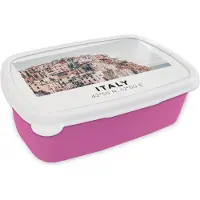MuchoWow Broodtrommel Roze - Lunchbox - Brooddoos - Cinque Terre - Italië - Amalfi - Zee - 18x12x6 cm - Kinderen - Meisje