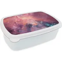 MuchoWow Broodtrommel Wit - Lunchbox - Brooddoos - Ruimte - Oranje - Sterren - 18x12x6 cm - Volwassenen