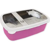 MuchoWow Broodtrommel Roze - Lunchbox - Brooddoos - Paarden - Paardenstal - Planken - 18x12x6 cm - Kinderen - Meisje