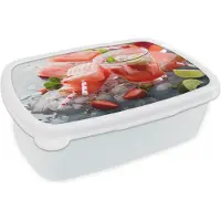 MuchoWow Broodtrommel Wit - Lunchbox - Brooddoos - Zalmroze ijs en drankjes - 18x12x6 cm - Volwassenen