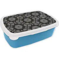 MuchoWow Broodtrommel Blauw - Lunchbox - Brooddoos - Kerstster - Geometrie - Winter - Patronen - 18x12x6 cm - Kinderen - Jongen