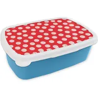 MuchoWow Broodtrommel Blauw - Lunchbox - Brooddoos - Stippen - Polka dot - Patronen - Rood - Wit - 18x12x6 cm - Kinderen - Jongen