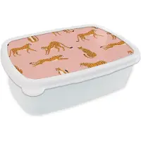 MuchoWow Broodtrommel Wit - Lunchbox - Brooddoos - Cheetah - Patroon - Kat - 18x12x6 cm - Volwassenen